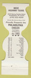 Matchbook Cover - Philadelphia Eagles Football 1982 Merz Tours Philadelphia PA