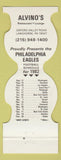 Matchbook Cover - Philadelphia Eagles Football 1982 Alvino's Langhorne PA