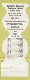 Matchbook Cover - Philadelphia Eagles Football 1981 Bethlehem PA Credit Union