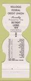 Matchbook Cover - Detroit Lions Football 1979 Kellogg Credit Union WEAR