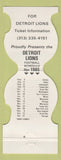 Matchbook Cover - Detroit Lions Football 1985 Ticket Info