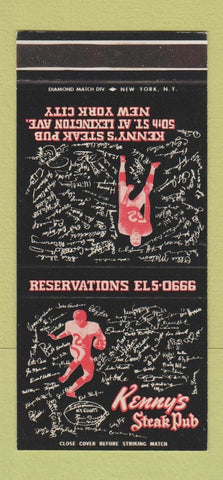Matchbook Cover - Kenny's Steak Pub New York City Football 30 Stk SAMPLE