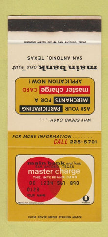 Matchbook Cover - Main Bank and Trust San Antonio TX WEAR 30 Stk SAMPLE