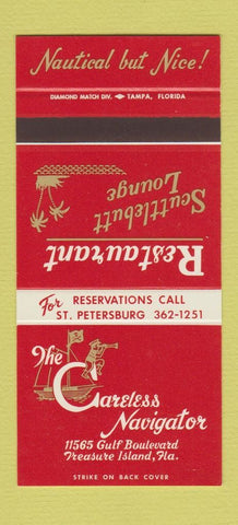 Matchbook Cover - Careless Navigator Restaurant Treasure Island FL 30 Stk SAMPLE