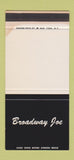 Matchbook Cover - Broadway Joe New York City STAINED 30 Stk SAMPLE