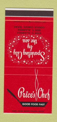 Matchbook Cover - Price's Chef Restaurant Corpus Christi TX 30 Stk SAMPLE