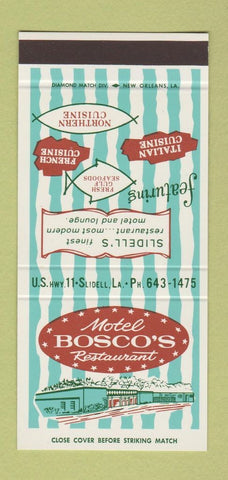 Matchbook Cover - Motel Bosco's Restaurant Slidell LA 30 Stk SAMPLE