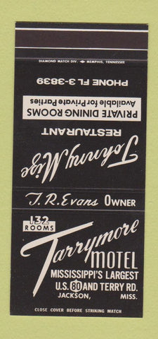 Matchbook Cover - Tarrymore Motel Jackson MS 30 Stk SAMPLE
