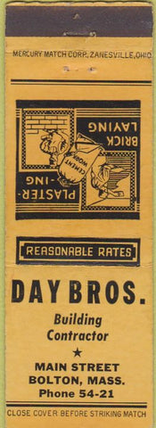 Matchbook Cover - Day Bros Building Contractor Bolton MA