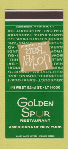 Matchbook Cover - Golden Spur Restaurant New Y ork City 30 Stk SAMPLE