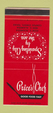 Matchbook Cover - Price's Chef Restaurant Corpus Christi TX WORN 30 Stk SAMPLE