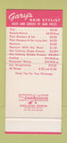 Matchbook Cover - Gary's Hair Salon New York City 30 Stk SAMPLE