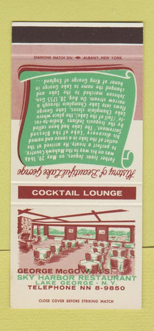 Matchbook Cover - George McGowan's Restaurant Lake George NY 30 Stk SAMPLE