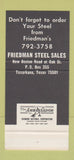 Matchbook Cover - Friedman Steel Sales Texarkana TX 30 Stk SAMPLE