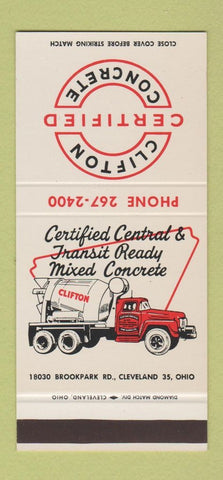 Matchbook Cover - Clifton Concrete Cleveland OH  30 Stk SAMPLE