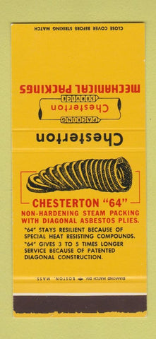 Matchbook Cover - Chesterton Mechanical Packings Everett MA WEAR 30 Stk SAMPLE