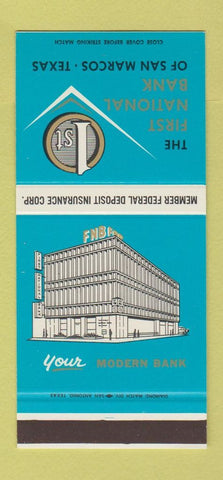 Matchbook Cover - First National Bank San Marcos TX 30 Stk SAMPLE