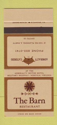 Matchbook Cover - The Barn Restaurant Norfolk VA 30 Stk SAMPLE
