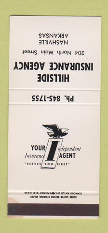 Matchbook Cover - Hillside Insurance Agency Nashville AR WEAR 30 Stk SAMPLE
