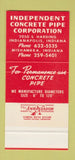 Matchbook Cover - Independent Concrete Pipe Indianapolis IN 30 Stk SAMPLE