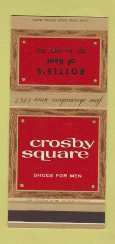 Matchbook Cover - Crosby Square Men's Shoes Rottle's Kent 30 Stk SAMPLE