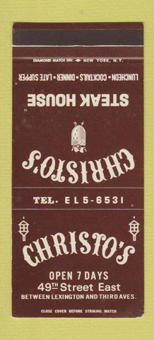 Matchbook Cover - Christo's Steak House New York City 30 Stk SAMPLE