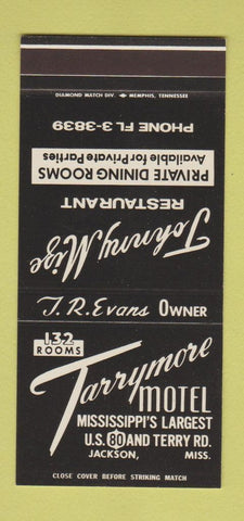 Matchbook Cover - Tarrymore Motel Jackson MS oil gas restaurant 30 Stk SAMPLE