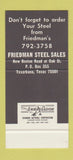 Matchbook Cover - Friedman Steel Texarkana TX 30 Stk SAMPLE