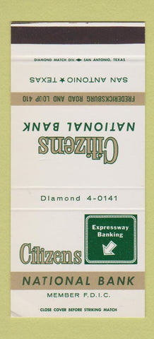 Matchbook Cover - Citizens National Bank San Antonio TX 30 Stk SAMPLE