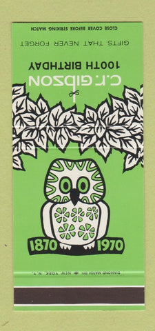Matchbook Cover - CR Gibson 100th 1970 Owl Norwalk CT 30 Stk SAMPLE