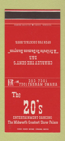 Matchbook Cover - The 20's Restaurant Omaha NE 30 Stk SAMPLE