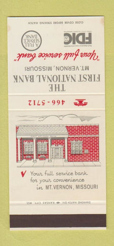 Matchbook Cover - First National Bank Mount Vernon MO 30 Stk SAMPLE