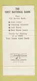 Matchbook Cover - First National Bank Mount Vernon MO 30 Stk SAMPLE