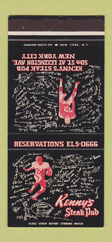 Matchbook Cover - Kenny's Steak Pub New York City Football BLACK 30 Stk SAMPLE