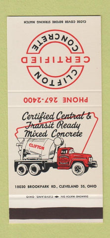 Matchbook Cover - Clifton Certified Concrete Cleveland OH  30 Stk SAMPLE