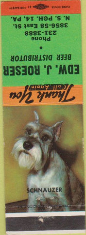 Matchbook Cover - Edward Roeser Beer Distributor Pittsburgh PA Schnauzer