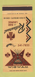 Matchbook Cover - Shuller's Wigwam Cincinnati OH restaurant 30 Stk SAMPLE