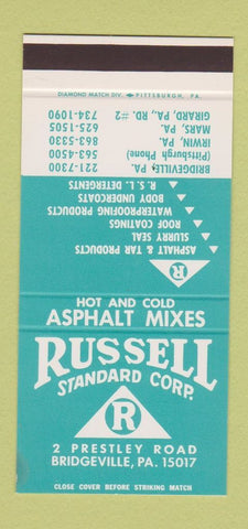 Matchbook Cover - Russell Asphalt Mixes Bridgeville PA WEAR 30 Stk SAMPLE