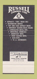 Matchbook Cover - Russell Asphalt Mixes Bridgeville PA WEAR 30 Stk SAMPLE