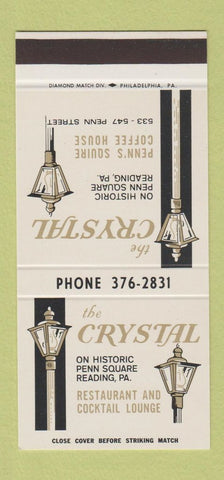 Matchbook Cover - Crystal Restaurant Reading PA 30 Stk SAMPLE