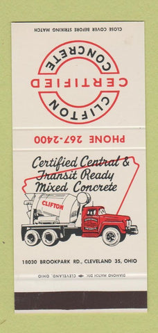 Matchbook Cover - Clifton Certified Concrete Cleveland OH truck 30 Stk SAMPLE
