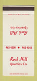 Matchbook Cover - Rock Hill Quarries Rock Hill SC 30 Stk SAMPLE
