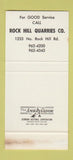 Matchbook Cover - Rock Hill Quarries Rock Hill SC 30 Stk SAMPLE