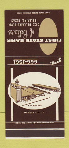 Matchbook Cover - First State Bank Bellaire TX 30 Stk SAMPLE