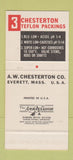 Matchbook Cover - Chesterton Mechanical Teflon Everett MA WEAR 30 Stk SAMPLE