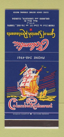 Matchbook Cover - Columbia Spanish Restaurant Tampa Orlando FL 30 Stk SAMPLE