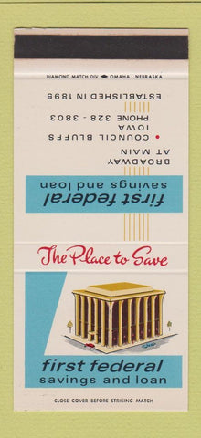 Matchbook Cover First Federal Savings Loan Council Bluffs IA WEAR 30 Stk SAMPLE