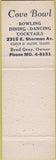 Matchbook Cover - Cove Bowl Dining Coeur D Alene ID Bowling