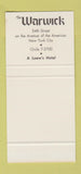 Matchbook Cover - Warwick Hotel New York City Loew's 30 Stk SAMPLE