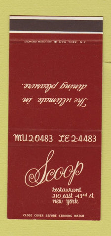 Matchbook Cover - Scoop Restaurant New York City 30 Stk SAMPLE